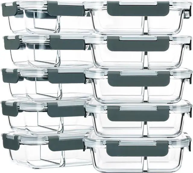 Main image of M MCIRCO 10-Pack,30 Oz Glass Meal Prep Containers 2 Compartments Airtight Lunch Bento Boxes with Lids, Glass Food Storage Containers, Microwave, Oven, Freezer and Dishwasher