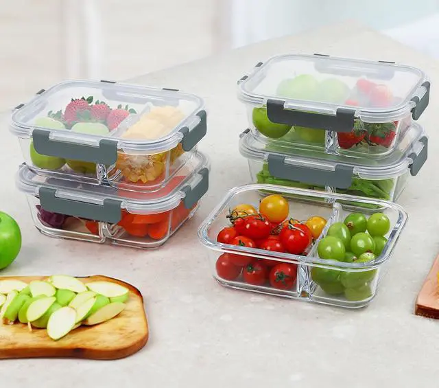 Alt view image 6 of 7 - M MCIRCO 10-Pack,30 Oz Glass Meal Prep Containers 2 Compartments Airtight Lunch Bento Boxes with Lids, Glass Food Storage Containers, Microwave, Oven, Freezer and Dishwasher
