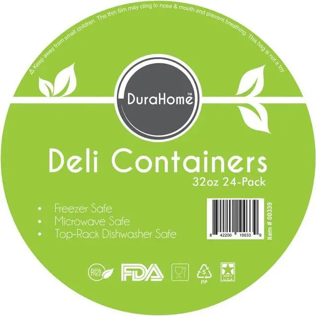 Alt view image 6 of 7 - DuraHome - Deli food Storage Containers with Lids 32 oz, Quart Pack of 24 Leak-proof Freezer Safe Microwaveable Soup Storage Container - Clear Plastic Premium Quality