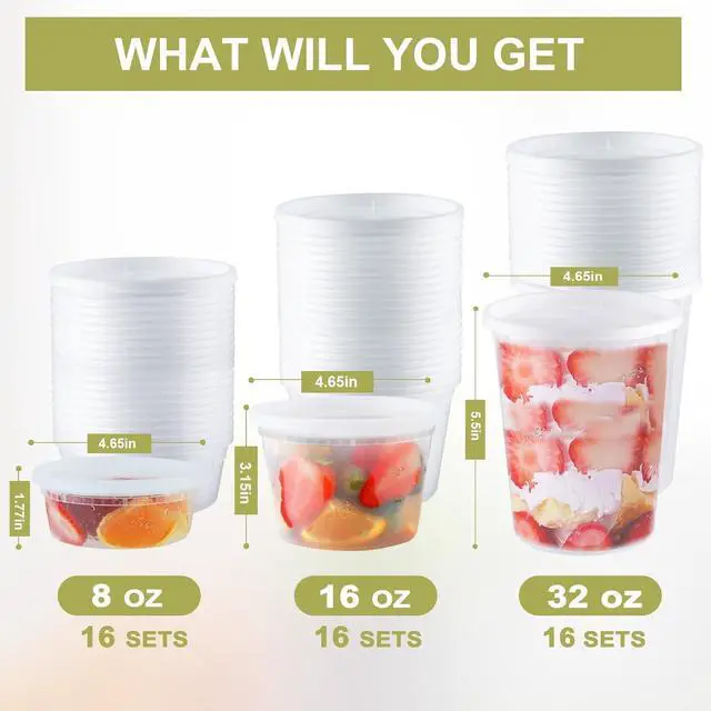 Alt view image 2 of 7 - Deli Containers with Lids: [48 Sets 3 Sizes] 8 oz, 16 oz, 32 oz Plastic Soup Containers Reusable, Airtight Food Storage Containers for Restaurant Take Out, BPA Free, Microwave/Dishwasher Safe