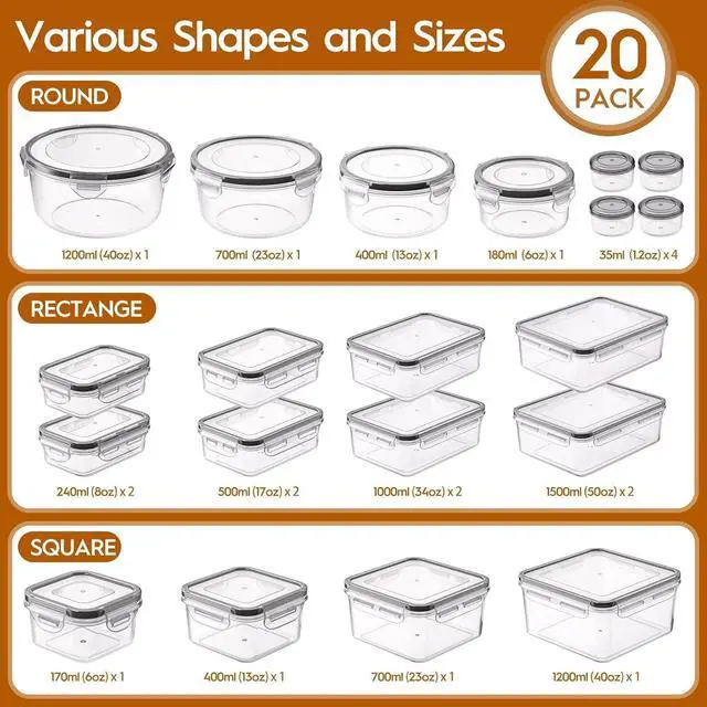 Alt view image 2 of 7 - 40 Pcs Food Storage Containers with Lids Airtight (20 Containers & 20 Lids), Plastic Meal Prep Container for Pantry & Kitchen Organization, BPA-Free, Leak-Proof with Labels & Marker Pen