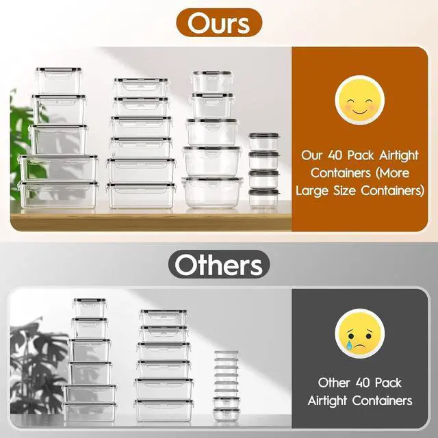 Alt view image 4 of 7 - 40 Pcs Food Storage Containers with Lids Airtight (20 Containers & 20 Lids), Plastic Meal Prep Container for Pantry & Kitchen Organization, BPA-Free, Leak-Proof with Labels & Marker Pen