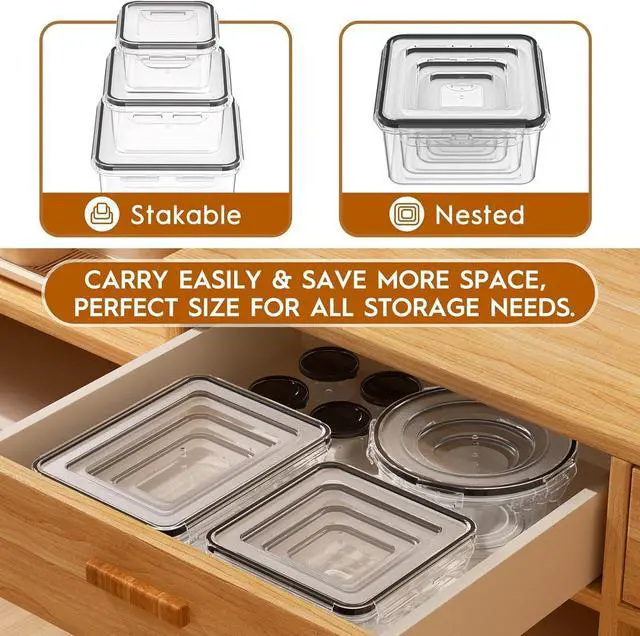 Alt view image 7 of 7 - 40 Pcs Food Storage Containers with Lids Airtight (20 Containers & 20 Lids), Plastic Meal Prep Container for Pantry & Kitchen Organization, BPA-Free, Leak-Proof with Labels & Marker Pen