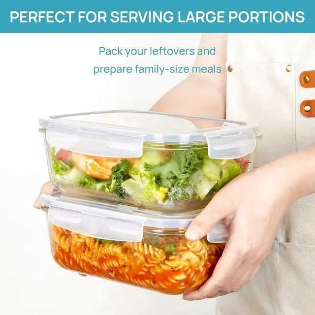 Alt view image 3 of 7 - Vtopmart 2Pack 1860ml/ 63oz Large Glass Storage Containers with Lids, Meal Prep Food Container Set with Snap Airtight Lid for Baking, Microwave, Oven, Leak Proof, for Freezer, Dishwasher, Grey