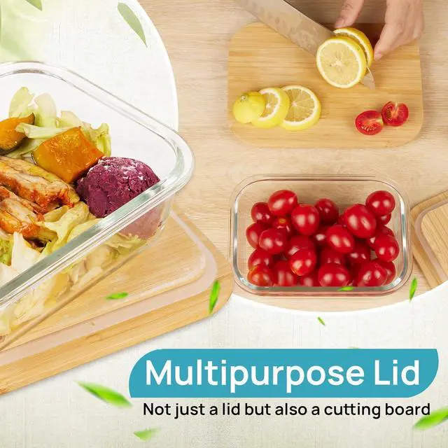 Alt view image 2 of 7 - Vtopmart Glass Food Storage Containers with Bamboo Lids, 4 Pack Meal Prep Glass Containers Safe for Microwave, Oven, Freezer and Dishwasher, BPA Free