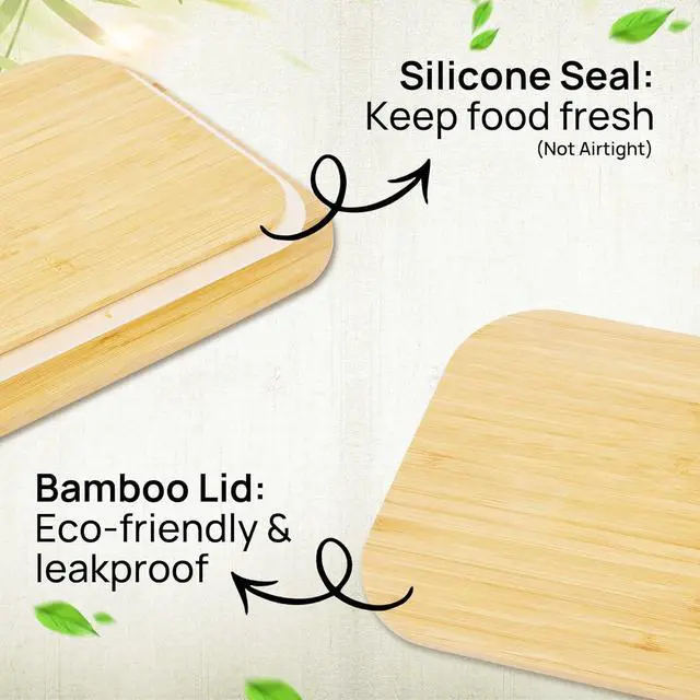 Alt view image 3 of 7 - Vtopmart Glass Food Storage Containers with Bamboo Lids, 4 Pack Meal Prep Glass Containers Safe for Microwave, Oven, Freezer and Dishwasher, BPA Free
