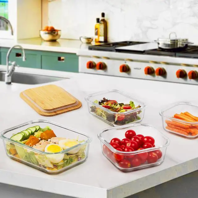 Alt view image 7 of 7 - Vtopmart Glass Food Storage Containers with Bamboo Lids, 4 Pack Meal Prep Glass Containers Safe for Microwave, Oven, Freezer and Dishwasher, BPA Free