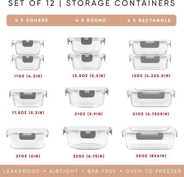 Alt view image 2 of 7 - JoyJolt 24pc Borosilicate Glass Storage Containers with Lids | 12 Airtight/Freezer Safe Food Storage Containers for Pantry and Kitchen | Meal Prep Container for Lunch | Glass Tupperware Set
