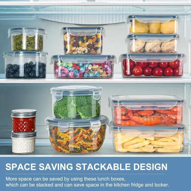 Alt view image 6 of 6 - 28 Pieces Food Storage Containers with Lids EXTRA LARGE Freezer Containers for Food BPA-Free Meat Fruit Vegetables Plastic Containers with lids Storage Airtight Leak-Proof Food Boxes for Kitchen