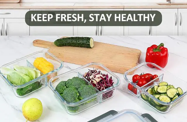 Alt view image 7 of 7 - M MCIRCO [5-Pack,36 Oz] Glass Meal Prep Containers 2 Compartments Portion Control with Upgraded Snap Locking Lids Glass Food Storage Containers, Microwave, Oven, Freezer and Dishwasher (4.5 Cups)