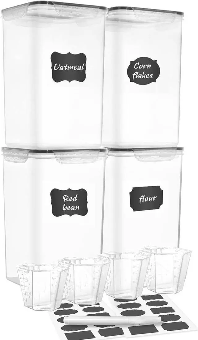 Alt view image 2 of 7 - M MCIRCO Extra Large 7qt / 6.5L/220oz Tall Food Storage Containers, WIDE & DEEP, 4-Piece Plastic Airtight Kitchen Pantry Storage Containers for Flour, Sugar, with 4 Measuring Cups,20 Labels