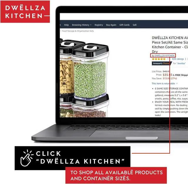 Alt view image 3 of 7 - DWËLLZA KITCHEN Airtight Food Storage Containers with Lids  6 Piece Set Air Tight Kitchen Storage Containers for Pantry Organization and Storage - Clear Plastic BPA-Free - Keeps Food Fresh & Dry