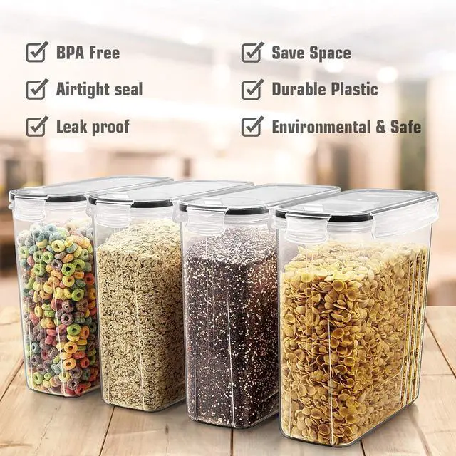 Alt view image 2 of 7 - Wildone Cereal & Dry Food Storage Containers, Airtight Cereal Storage Containers Set of 8 [2.5L / 85.4oz] for Sugar, Flour, Snack, Baking Supplies, Leak-proof with Black Locking Lids