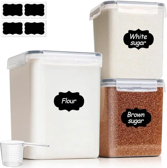 Main image of ComSaf Flour Sugar Storage Containers Set of 3 (5.2L/175oz) (2.5L/84oz*2), Large Airtight Food Storage Containers with Lids, Plastic Canisters Sets for Kitchen, Pantry Organizers for Rice and Baking