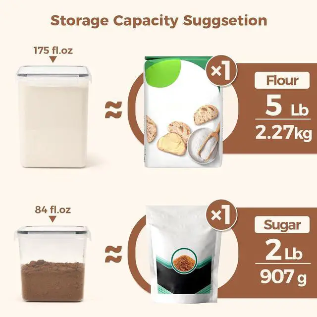 Alt view image 3 of 7 - ComSaf Flour Sugar Storage Containers Set of 3 (5.2L/175oz) (2.5L/84oz*2), Large Airtight Food Storage Containers with Lids, Plastic Canisters Sets for Kitchen, Pantry Organizers for Rice and Baking