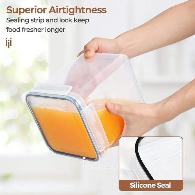 Alt view image 4 of 7 - ComSaf Flour Sugar Storage Containers Set of 3 (5.2L/175oz) (2.5L/84oz*2), Large Airtight Food Storage Containers with Lids, Plastic Canisters Sets for Kitchen, Pantry Organizers for Rice and Baking