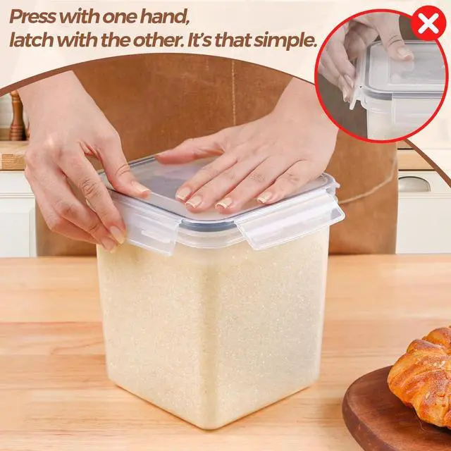 Alt view image 6 of 7 - ComSaf Flour Sugar Storage Containers Set of 3 (5.2L/175oz) (2.5L/84oz*2), Large Airtight Food Storage Containers with Lids, Plastic Canisters Sets for Kitchen, Pantry Organizers for Rice and Baking