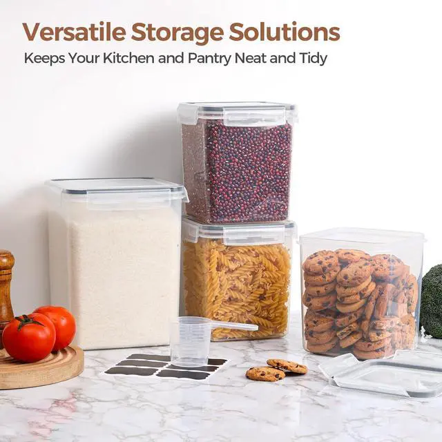 Alt view image 7 of 7 - ComSaf Flour Sugar Storage Containers Set of 3 (5.2L/175oz) (2.5L/84oz*2), Large Airtight Food Storage Containers with Lids, Plastic Canisters Sets for Kitchen, Pantry Organizers for Rice and Baking