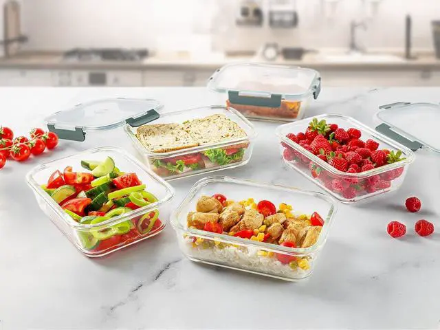 Alt view image 6 of 7 - Zulay Kitchen 5 Pack Glass Meal Prep Containers with Lids - Airtight, Premium Borosilicate Glass Food Storage Containers - Microwave, Freezer & Oven Safe, BPA Free - Gray