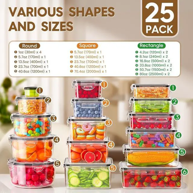 Alt view image 2 of 7 - 50 Pcs Large Food Storage Containers with Lids Airtight, Total 628.8OZ Stackable Kitchen Organization Set, BPA-Free Plastic Meal Prep Container with Labels & Marker Pen