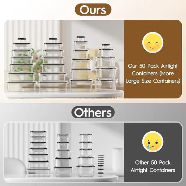 Alt view image 3 of 7 - 50 Pcs Large Food Storage Containers with Lids Airtight, Total 628.8OZ Stackable Kitchen Organization Set, BPA-Free Plastic Meal Prep Container with Labels & Marker Pen