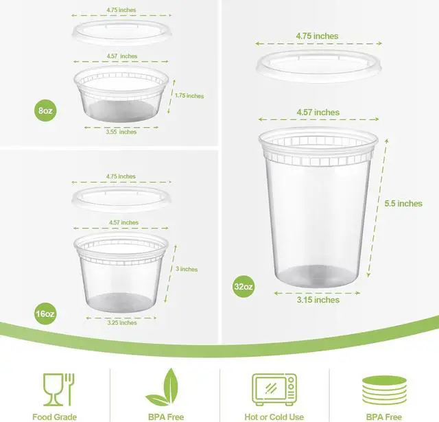 Alt view image 2 of 6 - AOZITA 24 Sets Plastic Deli Food Containers With Lids, 8 oz 16oz 32oz Variety pack, Airtight Food Storage Containers, Freezer/Dishwasher/Microwave Safe, Soup Containers For Takeout Food Storage