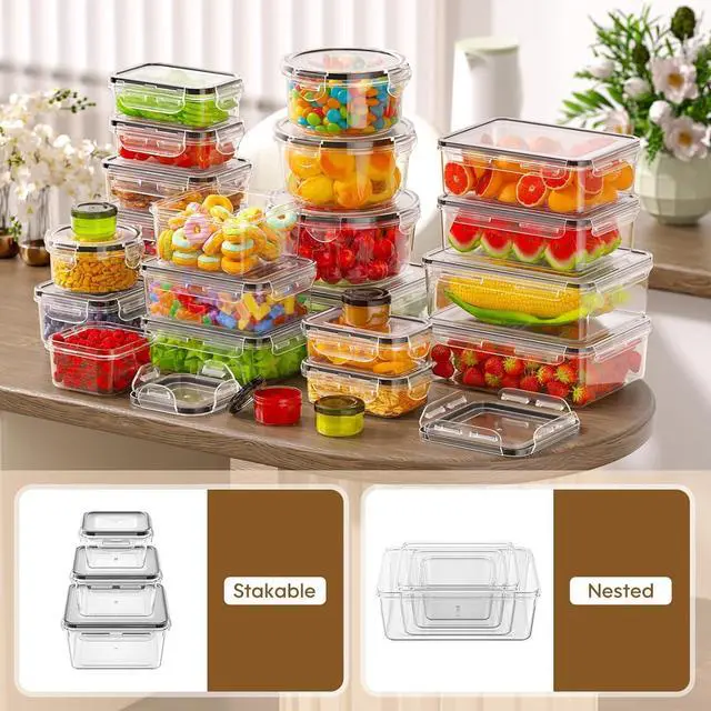 Alt view image 7 of 7 - 50 Pcs Large Food Storage Containers with Lids Airtight, Total 628.8OZ Stackable Kitchen Organization Set, BPA-Free Plastic Meal Prep Container with Labels & Marker Pen