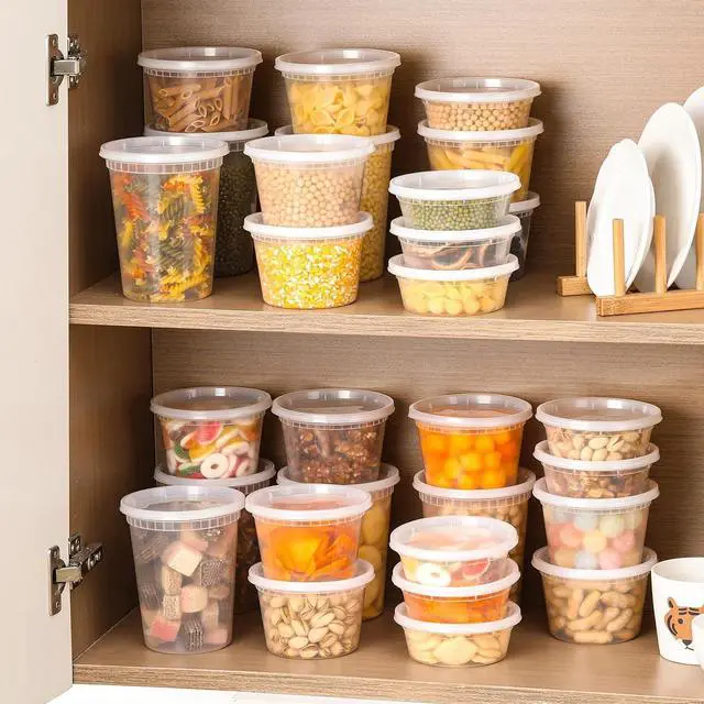 Alt view image 5 of 6 - AOZITA 24 Sets Plastic Deli Food Containers With Lids, 8 oz 16oz 32oz Variety pack, Airtight Food Storage Containers, Freezer/Dishwasher/Microwave Safe, Soup Containers For Takeout Food Storage