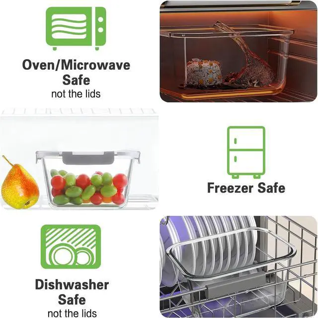 Alt view image 4 of 7 - HOMBERKING 4 Pieces 63oz/8cup Large Glass Food Storage Containers with Lids, Meal Prep Containers, Airtight Bento Boxes with Leak Proof Locking (2 Containers 2 Lids), Microwave,Oven,Fridge Safe-Grey