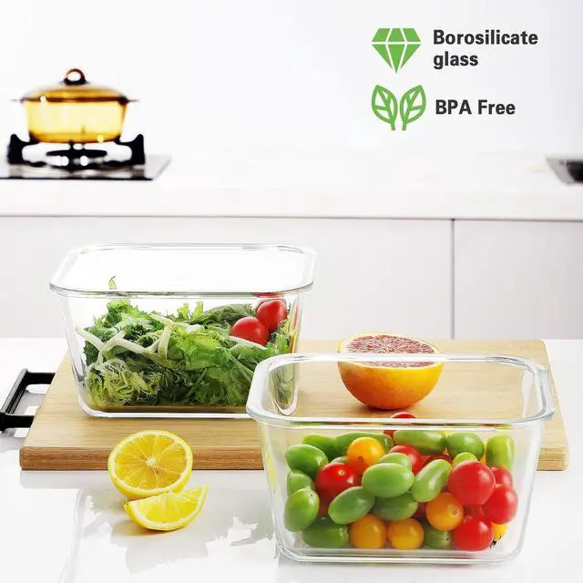Alt view image 7 of 7 - HOMBERKING 4 Pieces 63oz/8cup Large Glass Food Storage Containers with Lids, Meal Prep Containers, Airtight Bento Boxes with Leak Proof Locking (2 Containers 2 Lids), Microwave,Oven,Fridge Safe-Grey