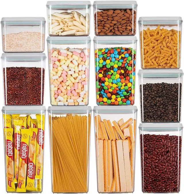 Main image of Ankou Pop Airtight Food Storage Containers with Lids for Kitchen Pantry Organizing Stackable Container for Cereal Snack Flour Sugar Coffee Spaghetti -12 Pcs(1.2, 2.0, 2.7, 3.3qt)*3