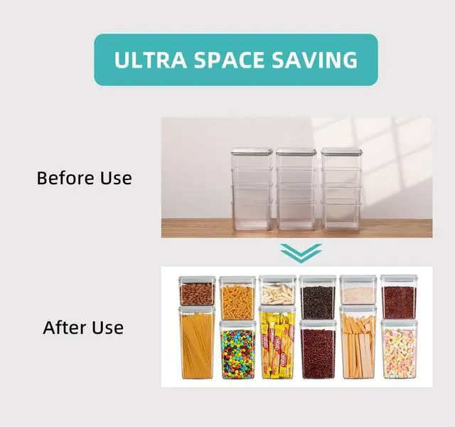 Alt view image 2 of 6 - Ankou Pop Airtight Food Storage Containers with Lids for Kitchen Pantry Organizing Stackable Container for Cereal Snack Flour Sugar Coffee Spaghetti -12 Pcs(1.2, 2.0, 2.7, 3.3qt)*3