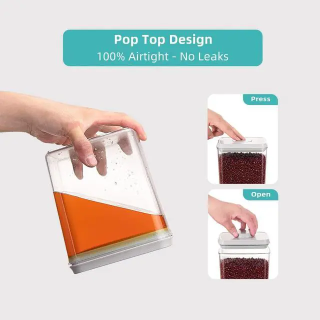 Alt view image 3 of 6 - Ankou Pop Airtight Food Storage Containers with Lids for Kitchen Pantry Organizing Stackable Container for Cereal Snack Flour Sugar Coffee Spaghetti -12 Pcs(1.2, 2.0, 2.7, 3.3qt)*3