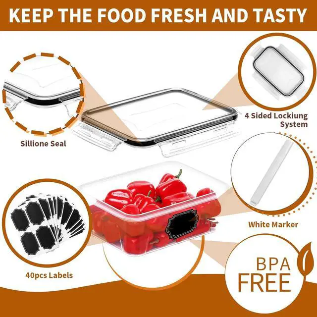 Alt view image 3 of 7 - PRAKI 48 Pack Food Storage Containers with Airtight Lids (24 Containers & 24 Lids), Kitchen storage containers for Pantry Organizers and Storage, Meal Prep Container with Labels & Marker