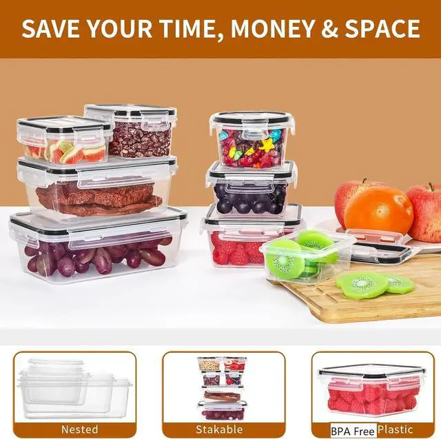 Alt view image 4 of 7 - PRAKI 48 Pack Food Storage Containers with Airtight Lids (24 Containers & 24 Lids), Kitchen storage containers for Pantry Organizers and Storage, Meal Prep Container with Labels & Marker