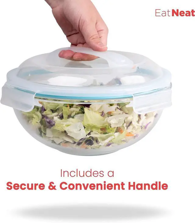 Alt view image 3 of 7 - EatNeat 5Piece Glass Food Storage Bowl Set with Locking Lids  Airtight, Nesting, Stackable Bowls  Oven, Microwave Safe  Great Gift for Meal Prep, Salads, Leftovers, Baking & Cooking