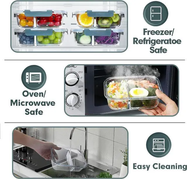 Alt view image 3 of 7 - VERONES 10 Pack Glass Meal Prep Containers 2 Compartment Set, 30 OZ Airtight Glass Lunch Containers, Glass Food Storage Containers with Lids, for Microwave, Oven, Freezer & Dishwasher FriendlyGrey
