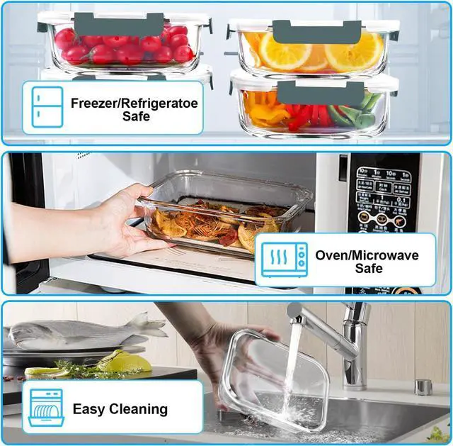 Alt view image 3 of 7 - VERONES 5 Pack 36 OZ Glass Meal Prep Containers, Airtight Glass Lunch Containers Set, Glass Food Storage Containers with Lids,Exclusive of BPA, for Microwave, Oven, Freezer & Dishwasher Friendly,Grey