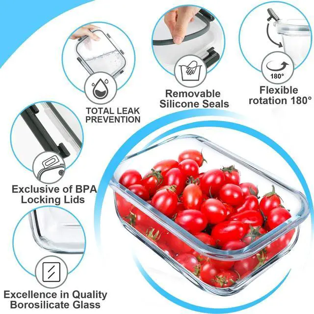 Alt view image 5 of 7 - VERONES 5 Pack 36 OZ Glass Meal Prep Containers, Airtight Glass Lunch Containers Set, Glass Food Storage Containers with Lids,Exclusive of BPA, for Microwave, Oven, Freezer & Dishwasher Friendly,Grey