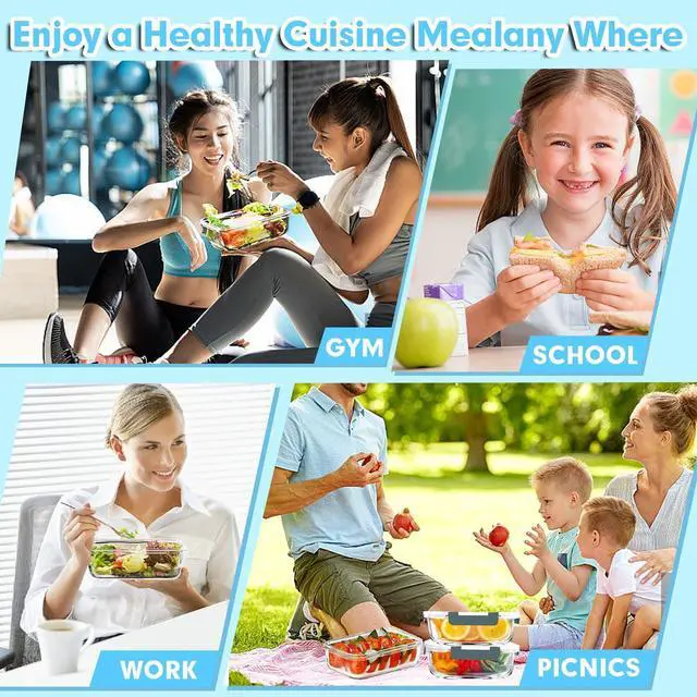 Alt view image 6 of 7 - VERONES 5 Pack 36 OZ Glass Meal Prep Containers, Airtight Glass Lunch Containers Set, Glass Food Storage Containers with Lids,Exclusive of BPA, for Microwave, Oven, Freezer & Dishwasher Friendly,Grey