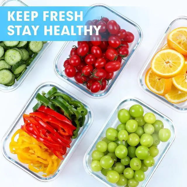 Alt view image 7 of 7 - VERONES 5 Pack 36 OZ Glass Meal Prep Containers, Airtight Glass Lunch Containers Set, Glass Food Storage Containers with Lids,Exclusive of BPA, for Microwave, Oven, Freezer & Dishwasher Friendly,Grey