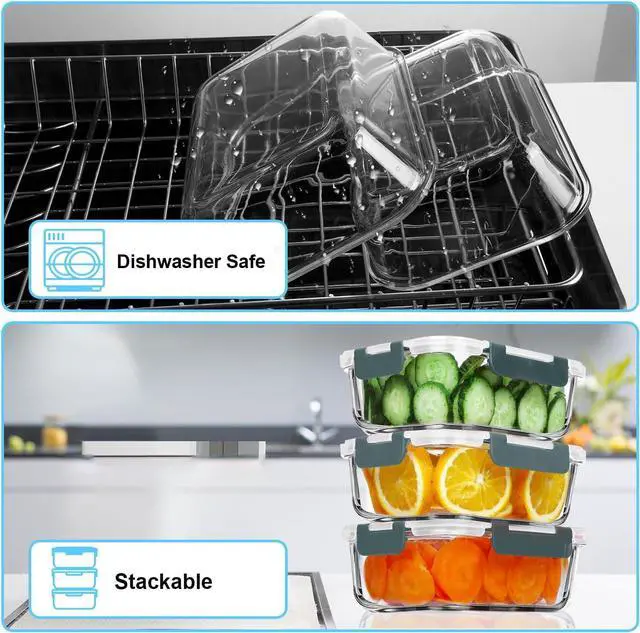 Alt view image 4 of 7 - VERONES 5 Pack 36 OZ Glass Meal Prep Containers, Airtight Glass Lunch Containers Set, Glass Food Storage Containers with Lids,Exclusive of BPA, for Microwave, Oven, Freezer & Dishwasher Friendly,Grey