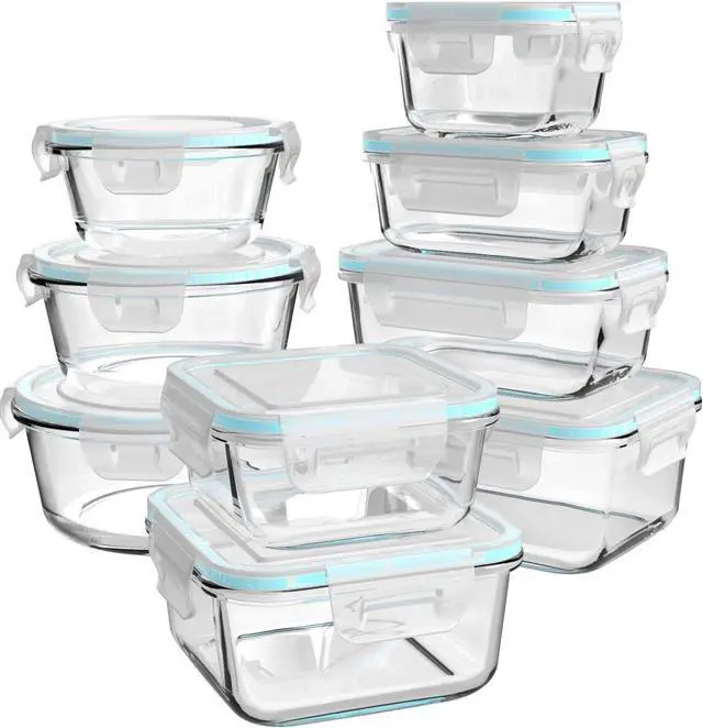 Main image of Glass Food Storage Containers with Lids, [18 Piece] Glass Meal Prep Containers, Containers for Food Storage with Lids, BPA Free & Leak Proof (9 Lid & 9 Container)