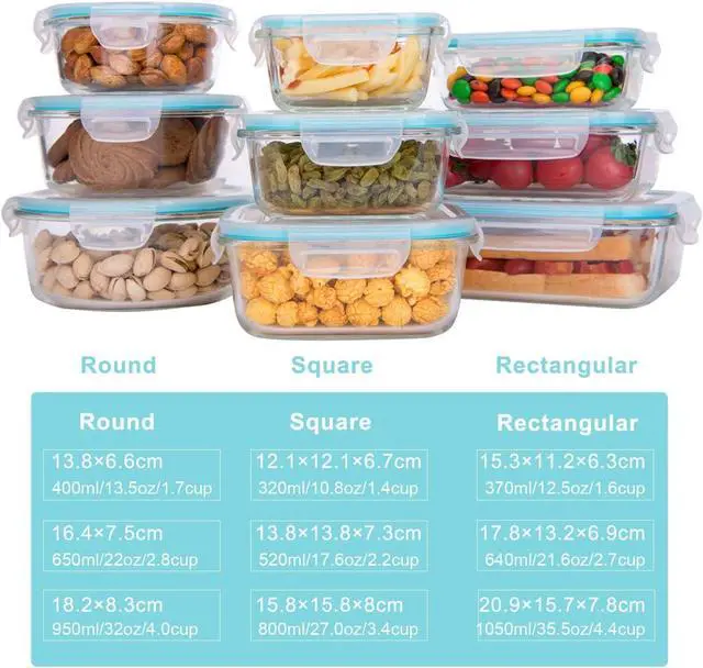 Alt view image 2 of 7 - Glass Food Storage Containers with Lids, [18 Piece] Glass Meal Prep Containers, Containers for Food Storage with Lids, BPA Free & Leak Proof (9 Lid & 9 Container)