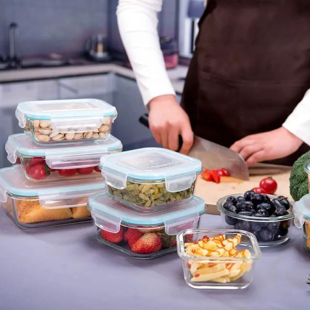Alt view image 7 of 7 - Glass Food Storage Containers with Lids, [18 Piece] Glass Meal Prep Containers, Containers for Food Storage with Lids, BPA Free & Leak Proof (9 Lid & 9 Container)