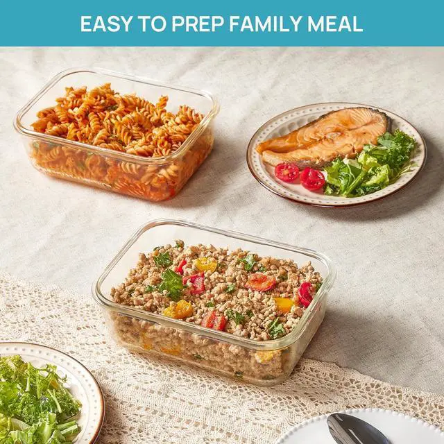 Alt view image 4 of 7 - Vtopmart 2Pack 1860ml/ 63oz Large Glass Storage Containers with Lids, Meal Prep Food Container Set with Snap Airtight Lid for Baking, Microwave, Oven, Leak Proof, for Freezer, Dishwasher, Grey