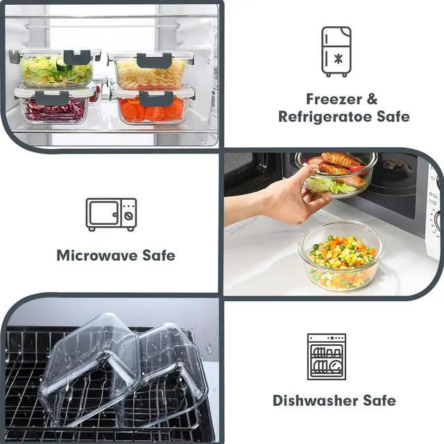 Alt view image 3 of 7 - VERONES 30 Pieces Glass Meal Prep Containers Set, Stackable Glass Food Storage Containers with Lids-Airtight Glass Lunch Containersfor Microwave, Oven, Freezer & Dishwasher,Grey