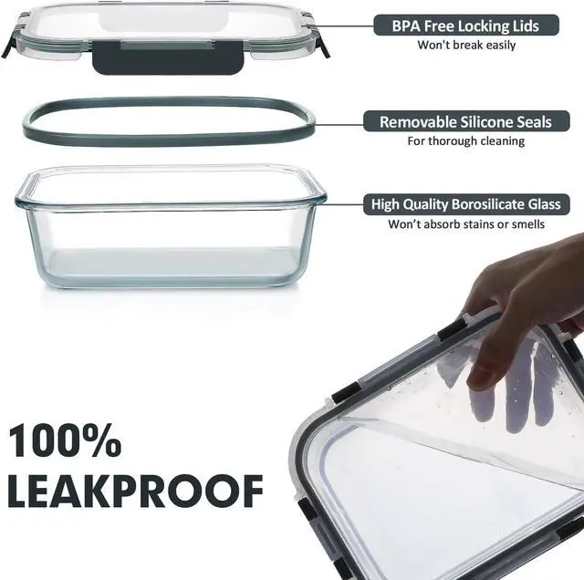 Alt view image 4 of 7 - VERONES 30 Pieces Glass Meal Prep Containers Set, Stackable Glass Food Storage Containers with Lids-Airtight Glass Lunch Containersfor Microwave, Oven, Freezer & Dishwasher,Grey