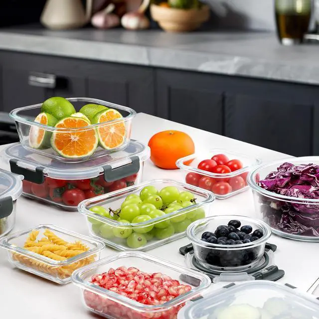 Alt view image 7 of 7 - VERONES 30 Pieces Glass Meal Prep Containers Set, Stackable Glass Food Storage Containers with Lids-Airtight Glass Lunch Containersfor Microwave, Oven, Freezer & Dishwasher,Grey