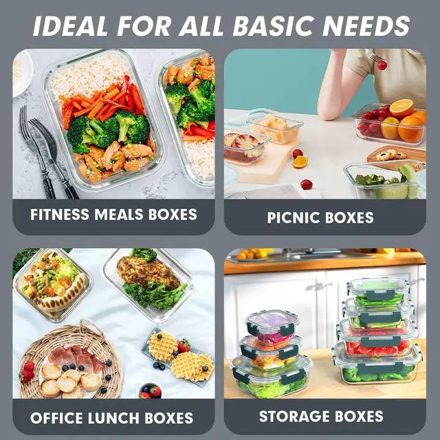 Alt view image 6 of 7 - VERONES 30 Pieces Glass Meal Prep Containers Set, Stackable Glass Food Storage Containers with Lids-Airtight Glass Lunch Containersfor Microwave, Oven, Freezer & Dishwasher,Grey